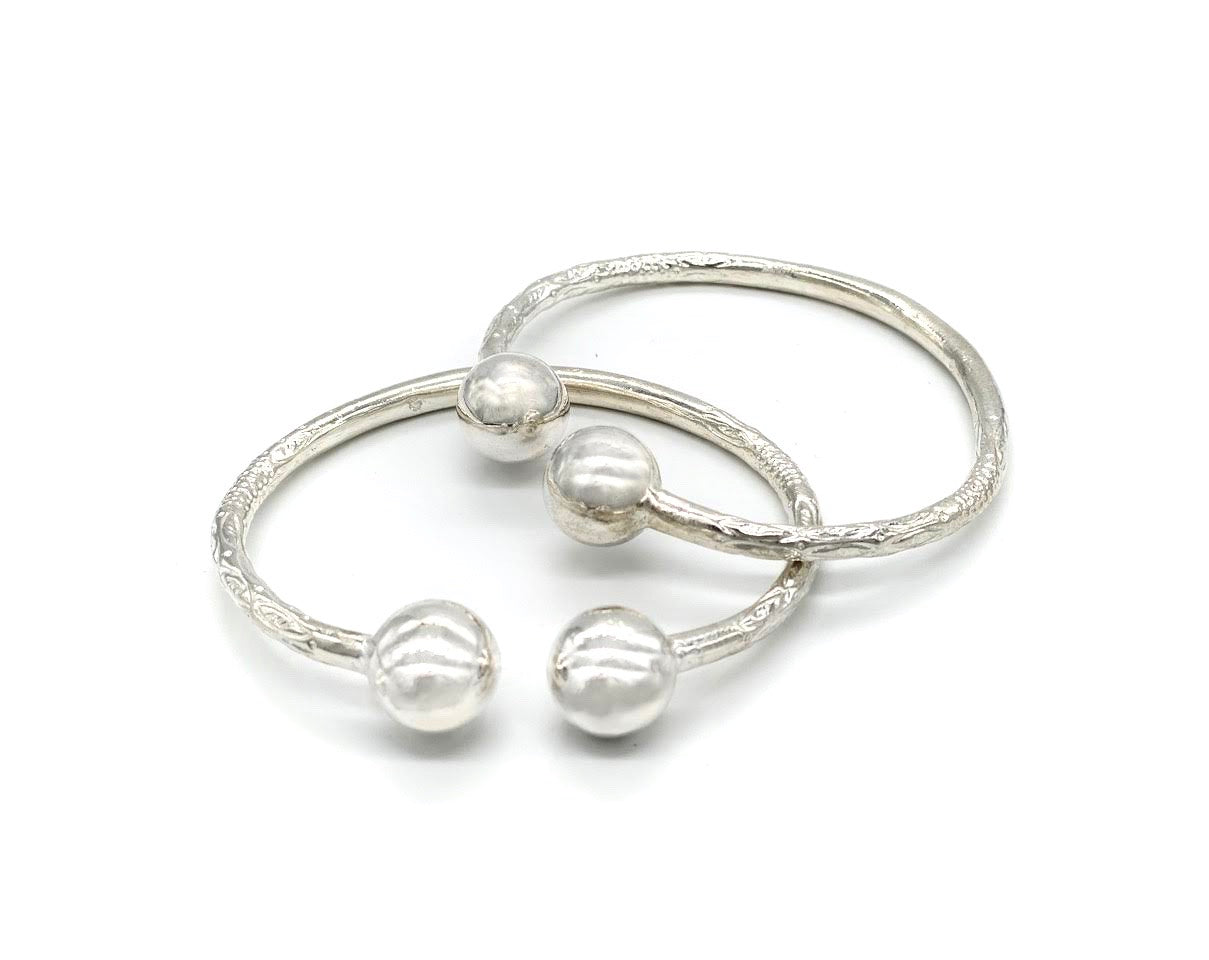Better Jewelry Cone Ends .925 Sterling Silver West Indian Bangles 47.7 Grams, 1 Pair 8.5 / 3mm