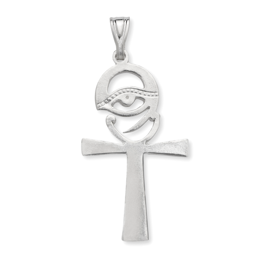 Silver Ancient Egyptian Eye of Horus Ankh Cross Pendant, Charm