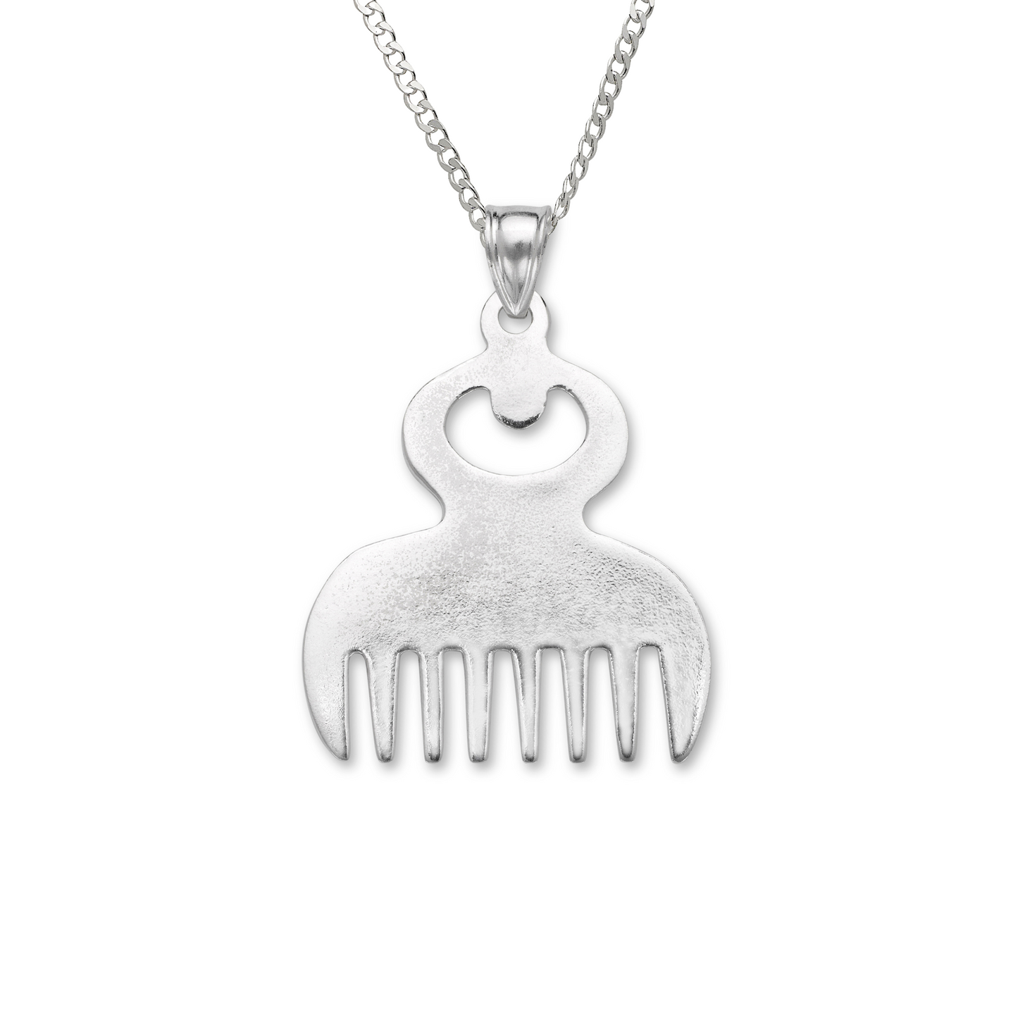 Duafe, African Comb .925 Sterling Silver Pendant Necklace