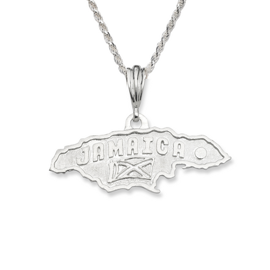 Jamaica Map .925 Sterling Silver Pendant Necklace