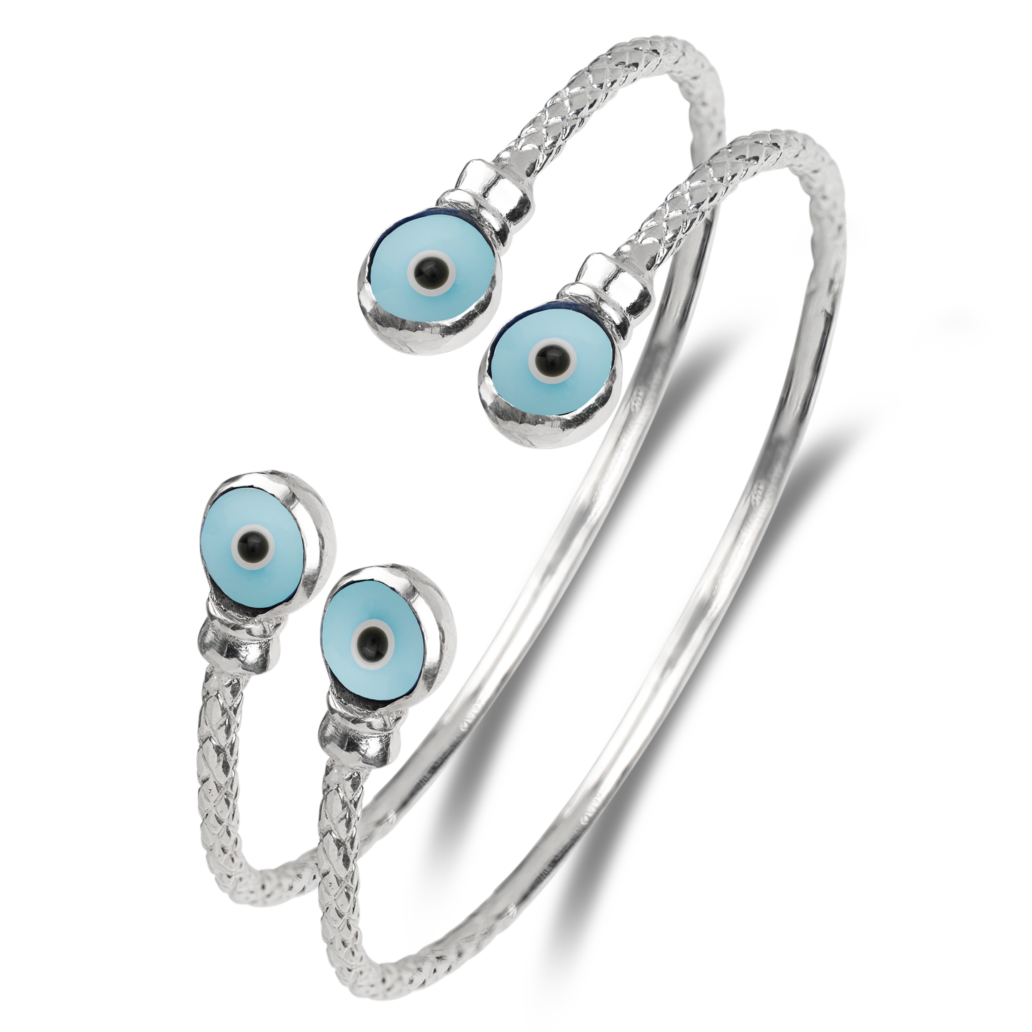 Better Jewelry Evil Eye .925 Sterling Silver West Indian Bangles, 1 pair