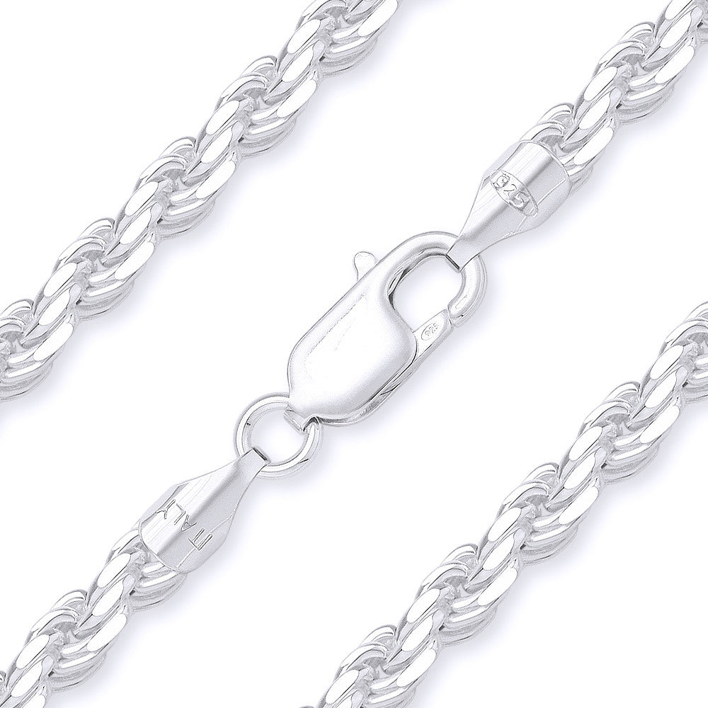 Rope Diamond Cut Chain Necklace – .925 Sterling Silver