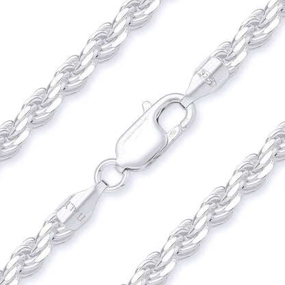 Rope Diamond Cut Chain Necklace – .925 Sterling Silver