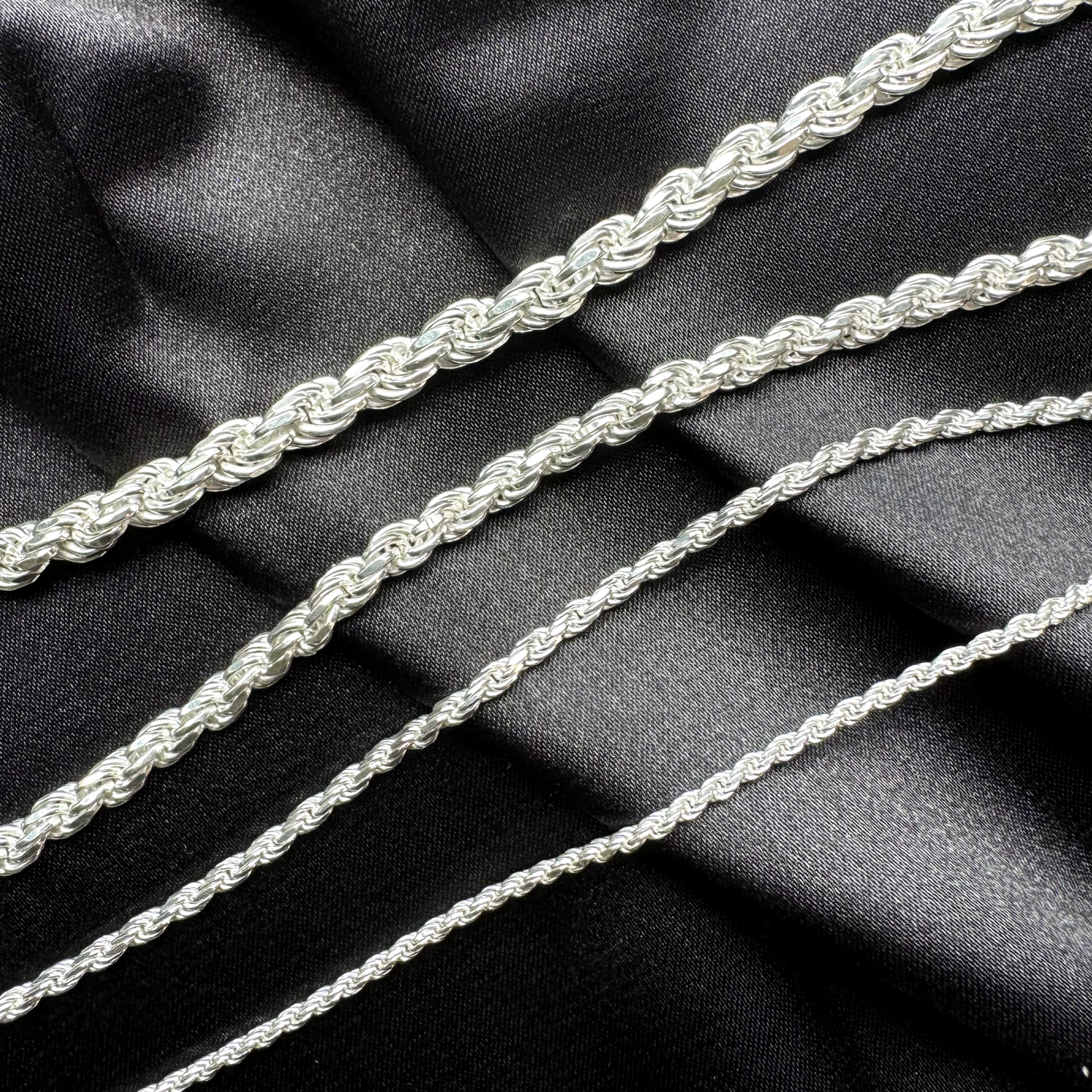 Rope Diamond Cut Chain Necklace – .925 Sterling Silver