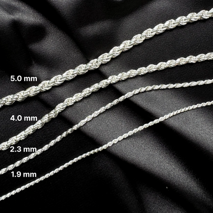 Rope Diamond Cut Chain Necklace – .925 Sterling Silver