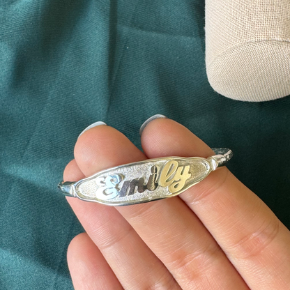 NAME PLATE Baby Bangle, Oval Shape .925 Sterling Silver