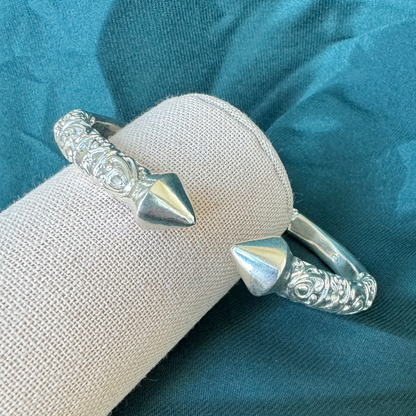 Extra thick West Indian sterling silver bangle with pyramid ends, heavy 925 cuff bracelet for men and women.