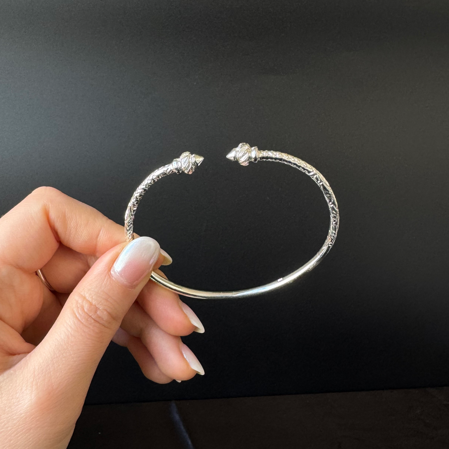 Thin Torch Ends .925 Sterling Silver West Indian Bangle, 1 piece