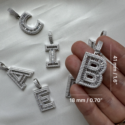 Better Jewelry Block Letter Pendant in .925 Sterling Silver w. CZ Baguette Stones