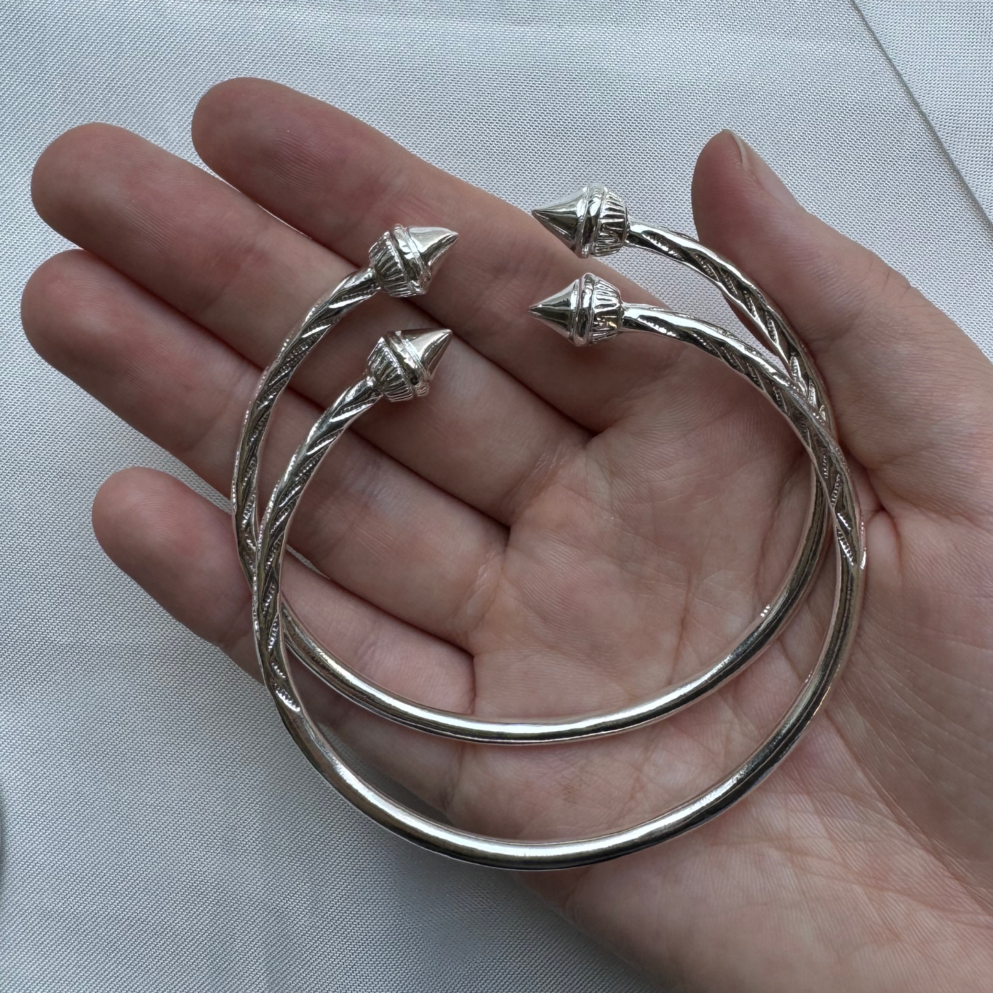 Better Jewelry Elegant Pointed Ends .925 Sterling Silver West Indian Bangles, 1 pair