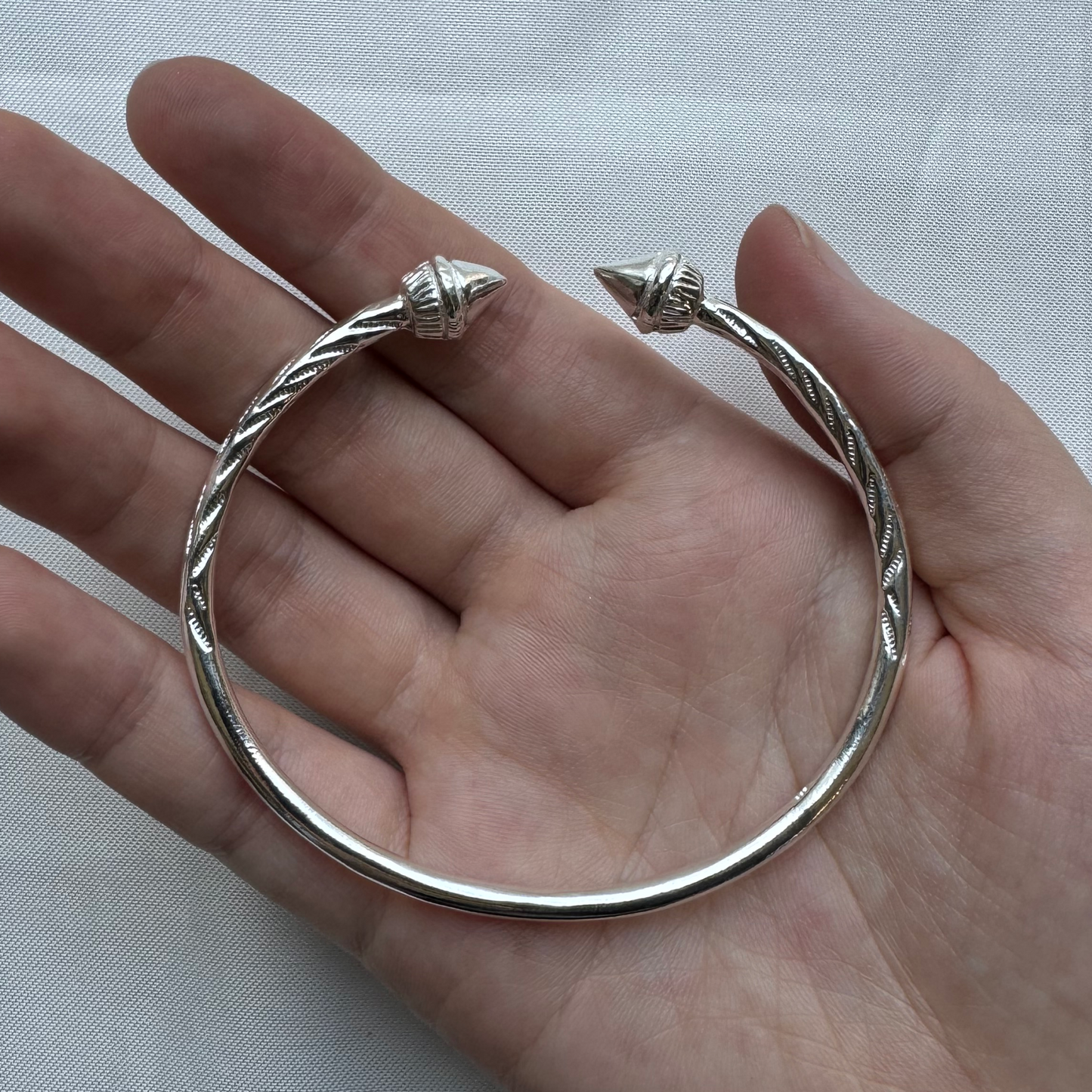 Better Jewelry Elegant Pointed Ends .925 Sterling Silver West Indian Bangle, 1 piece