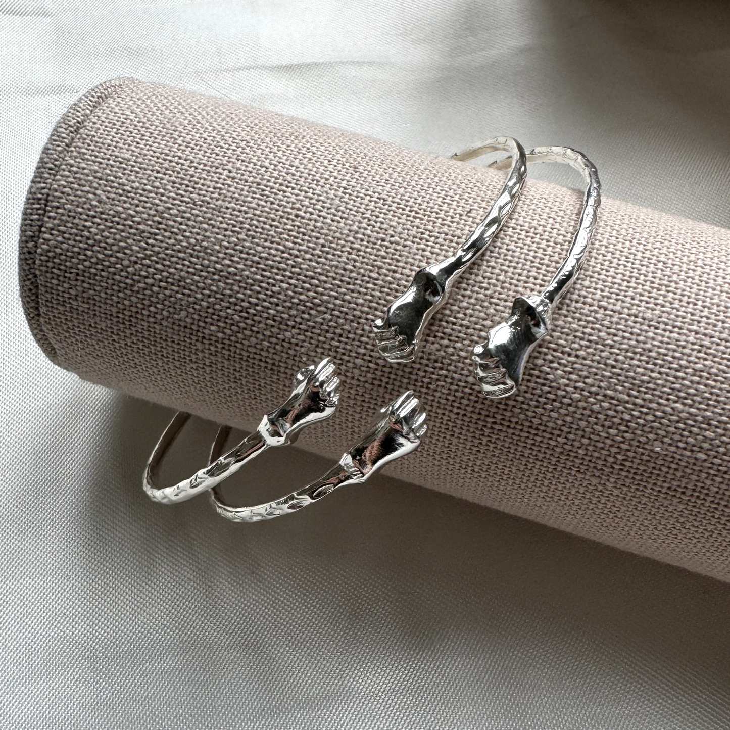 Better Jewelry Solid .925 Sterling Silver Small Fist Bangles; 15 grams (Made in USA), 1 pair