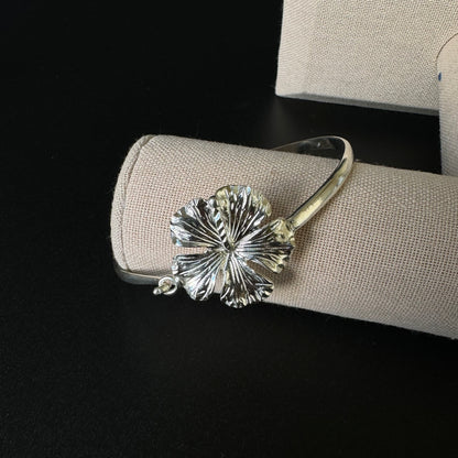 Large Hibiscus Flower .925 Sterling Silver Hook Bangle, 1 piece