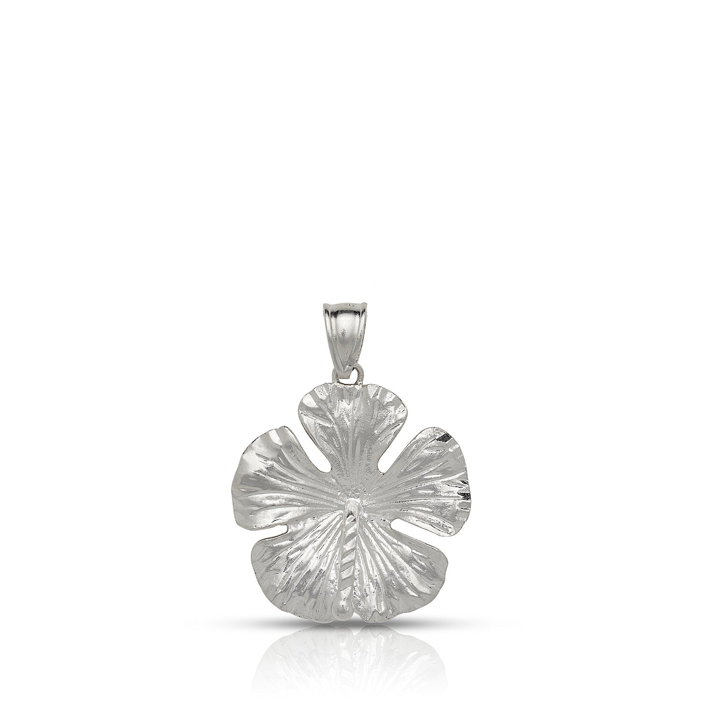 Large Hibiscus Flower .925 Sterling Silver Necklace w. Box Chain