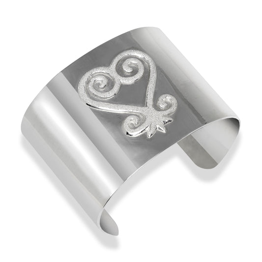 Adinkra Sankofa Symbol Solid .925 Sterling Silver Adjustable Wide Cuff Bracelet