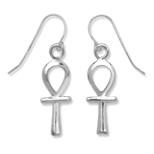 Small Egyptian Ankh Cross .925 Sterling Silver Earrings