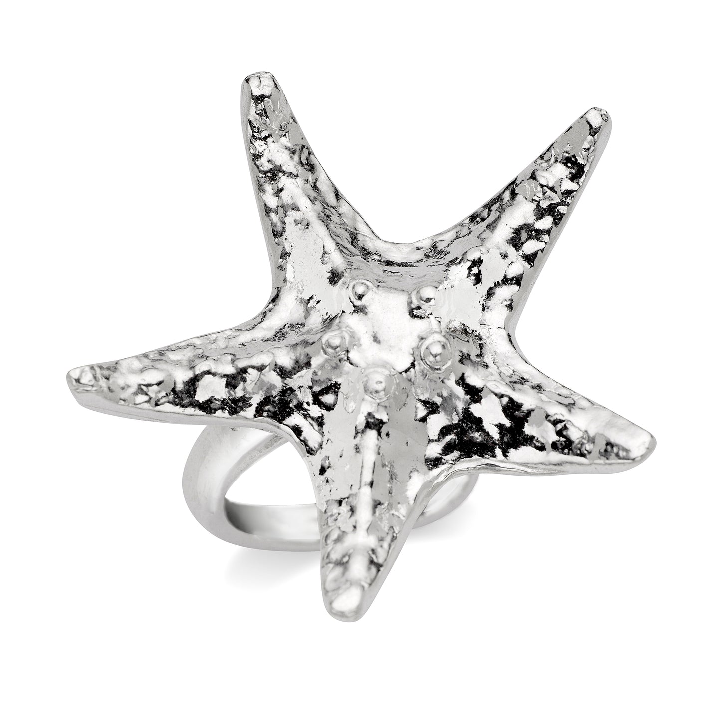 Starfish adjustable .925 sterling silver ring, size 6 to 10, 28x28mm size, 3mm thick band, ocean-inspired jewelry.