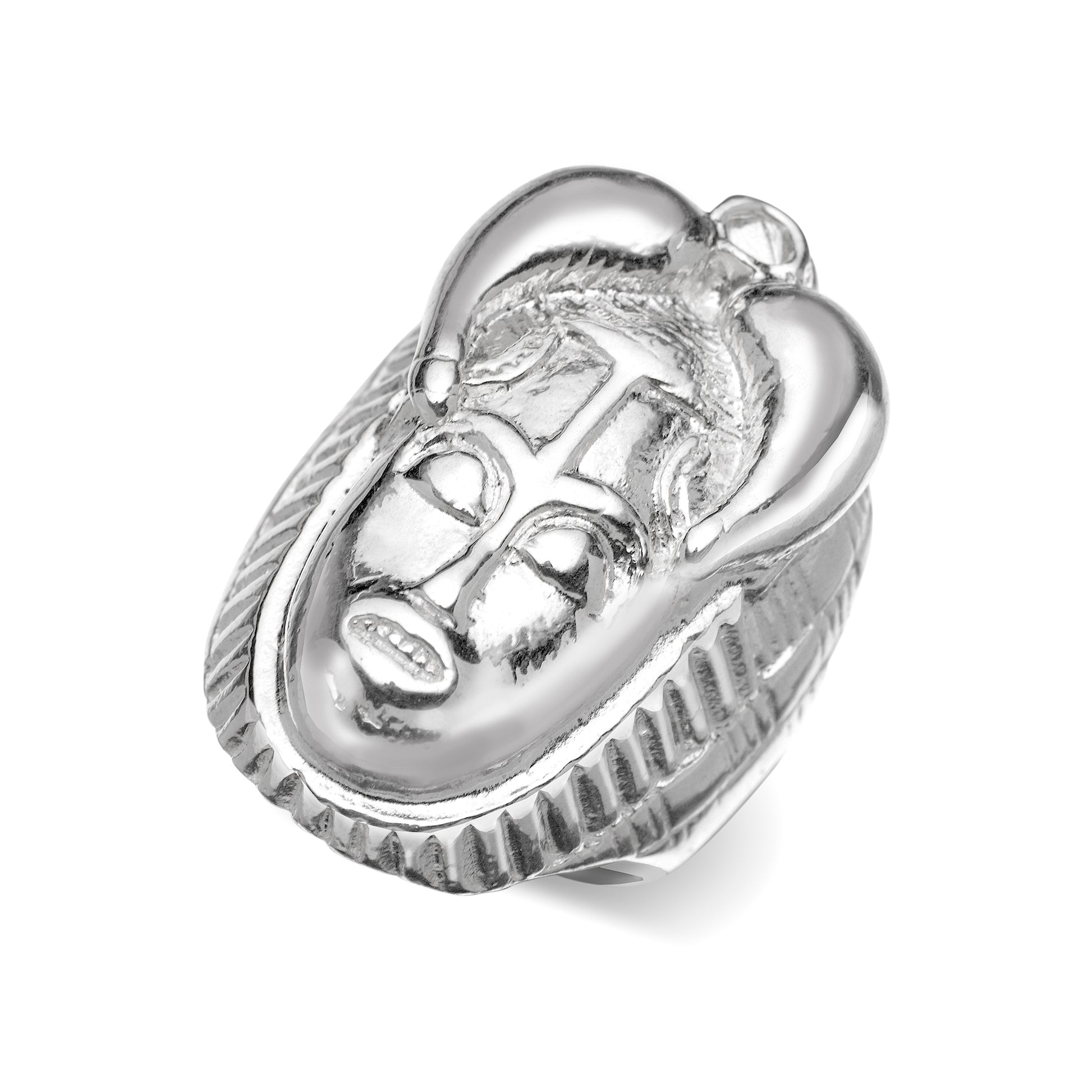 African Mask .925 Sterling Silver Statement Ring, Tirbal Mask Ring for men, for women