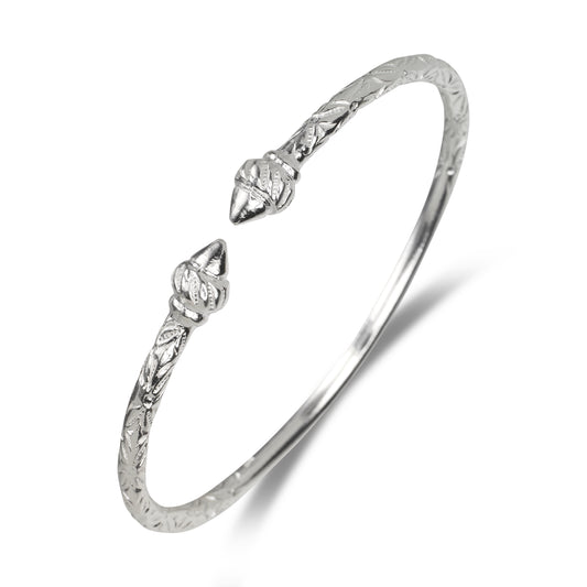 Elegant Ridged Arrow Taj Mahal .925 Sterling Silver West Indian Bangle, 1 piece