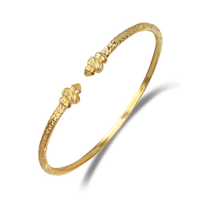 10K Yellow Gold West Indian Bangle w. Thin Torch Ends