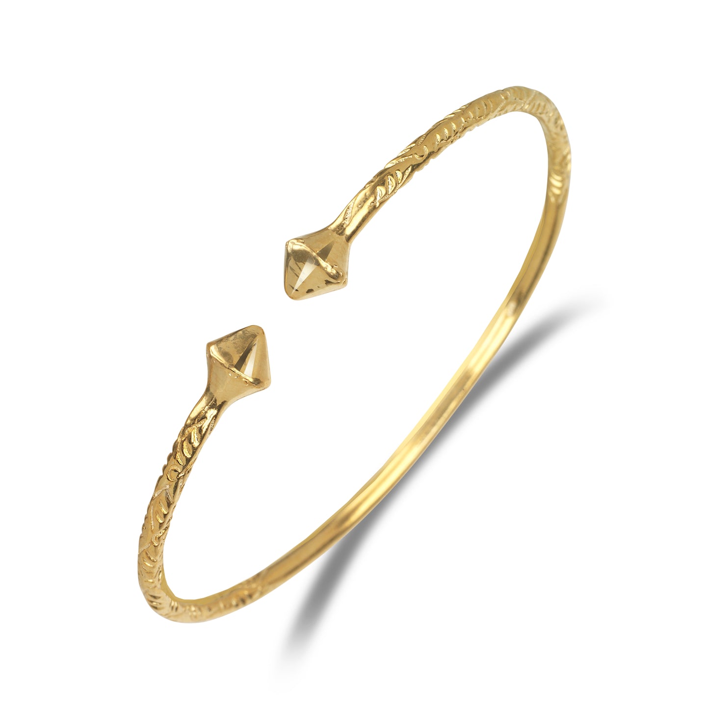 14K Yellow Gold West Indian Bangle w. Slim Cone Ends