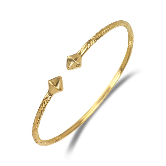 10K Yellow Gold West Indian Bangle w. Slim Cone Ends