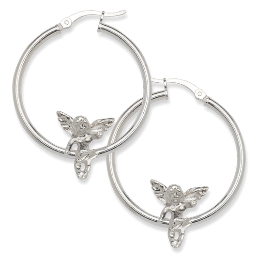 Cupid Angel .925 Sterling Silver Hoops