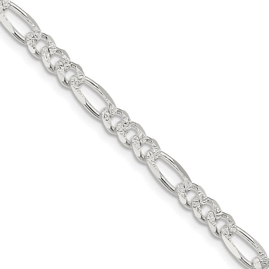 Diamond Cut Figaro .925 Sterling Silver Chain Bracelet