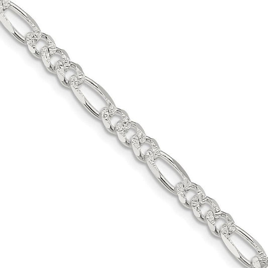 Diamond Cut Figaro .925 Sterling Silver Chain Bracelet