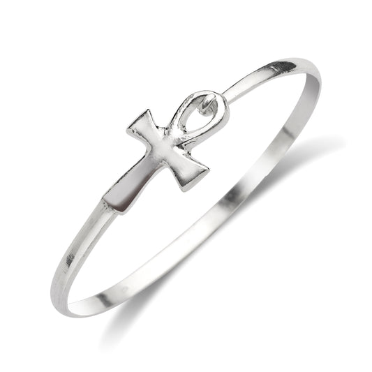 Small Ankh Cross .925 Sterling Silver Hook Bangle with Clasp, 1 piece