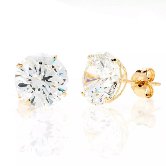 14k Yellow Gold Round Clear CZ Stud Earrings