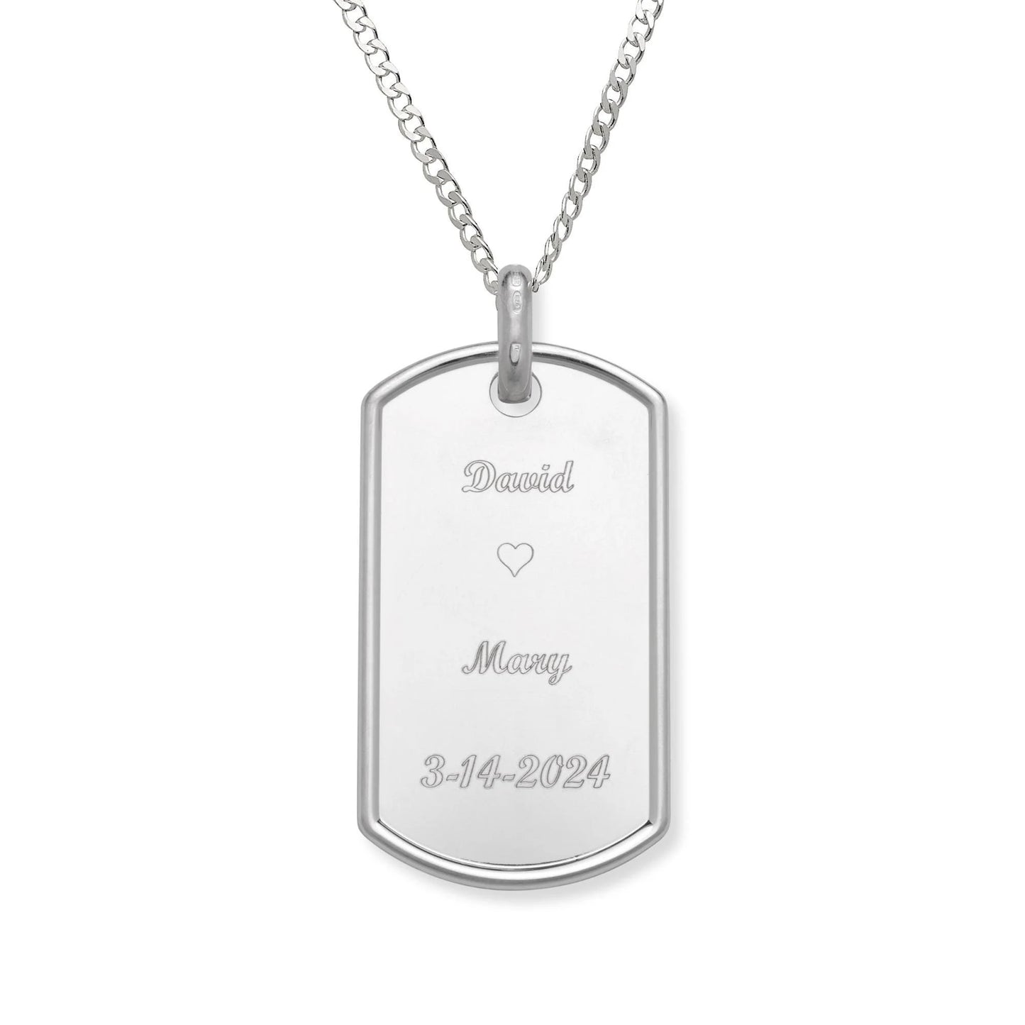 Dog Tag .925 Sterling Silver Customized Pendant Necklace, Large size