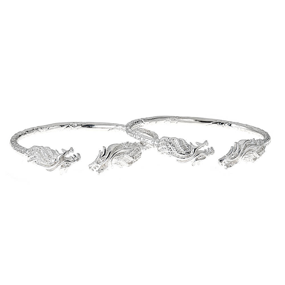 Better Jewelry Solid .925 Sterling Silver West Indian Bangles with Dragon  Ends; 93 grams (PAIR)